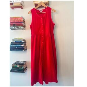 Vintage 90s red velvet maxi dress with satin button details Size petite S